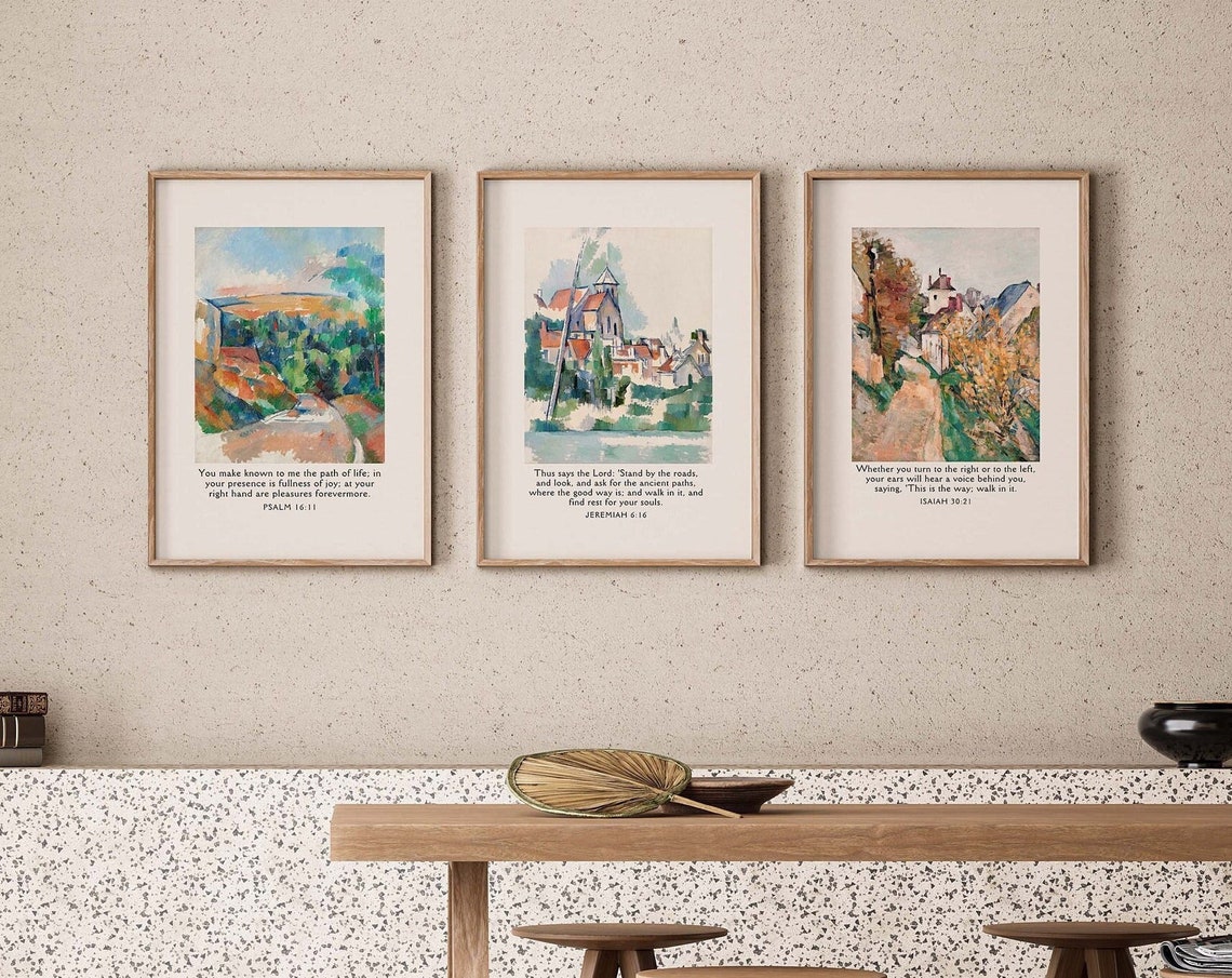 Cezanne Landscape Scripture Trio 3 Piece Bible Verse Poster Set