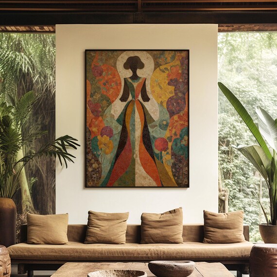 Abstract Woman Silhouette Print Floral Geometric Wall Art Boho Figure Painting For Eclectic And Artistic Homes