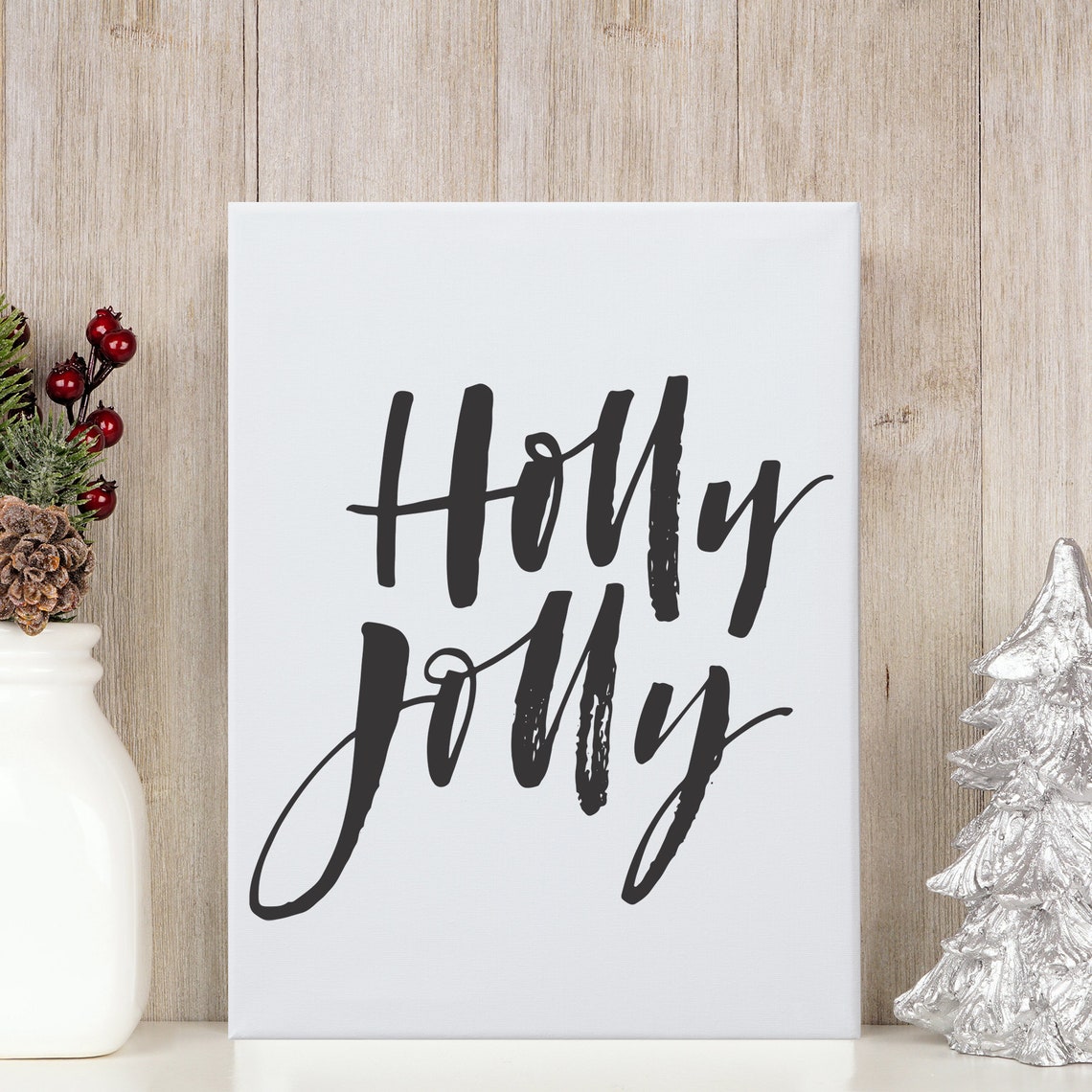 Holly Jolly Black Brush Script Farmhouse Christmas Wall Poster - Image 3