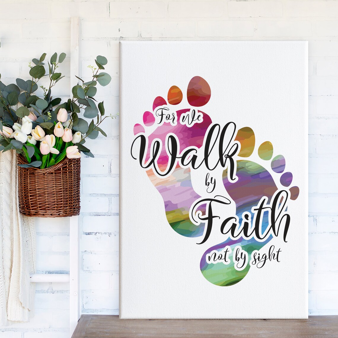 For We Walk By Faith Not By Sight Colorful Faith Quote Wall Art - Image 3