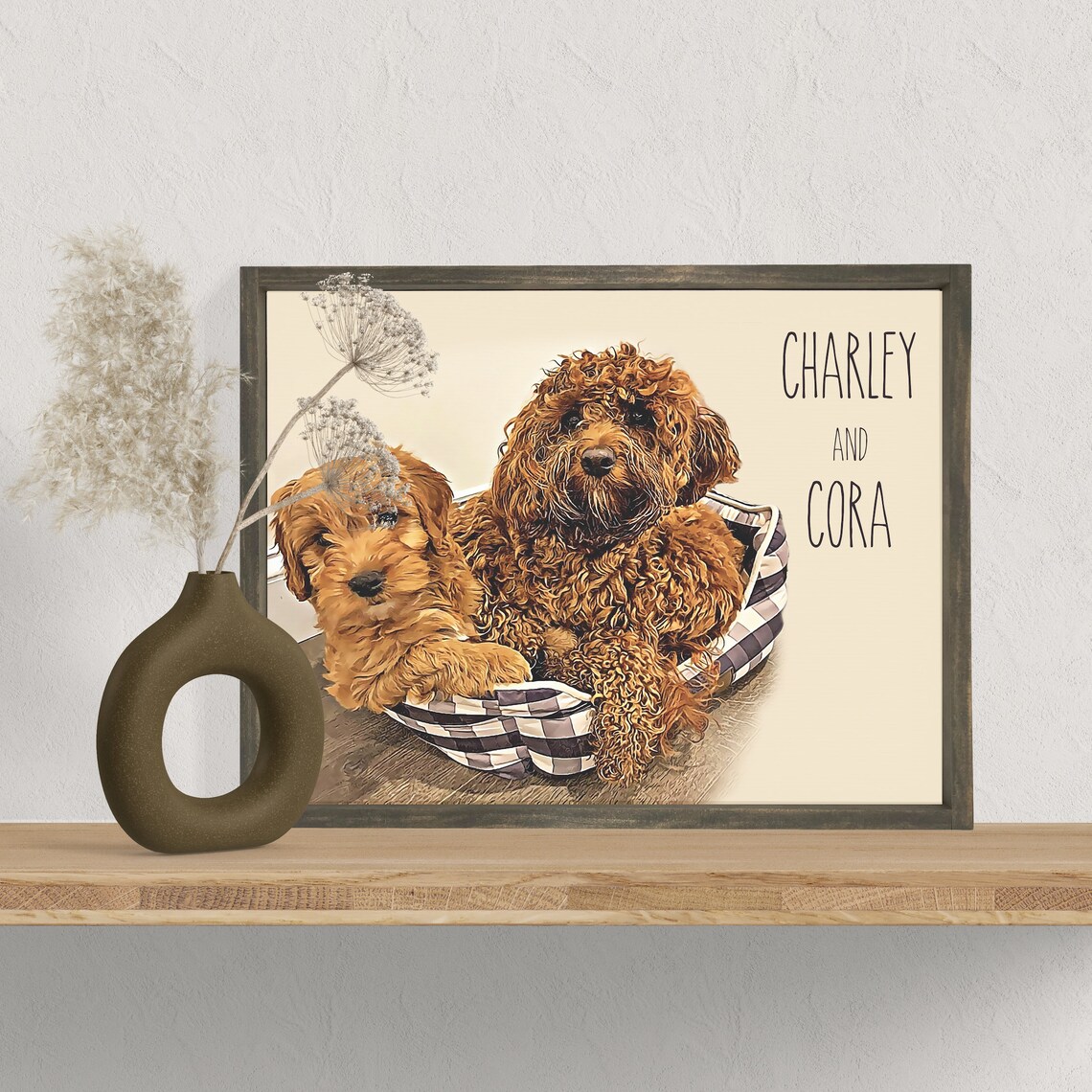 Custom Two Dogs Oil Effect Portrait Personalized Names Pets Poster