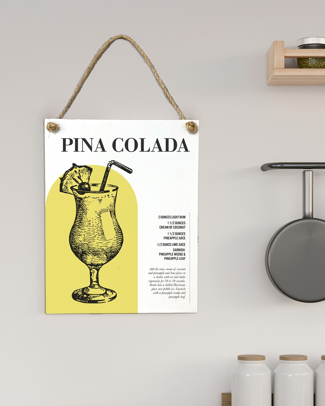 Pina Colada Cocktail Recipe Retro Tropical Hurricane Glass Poster - Image 2