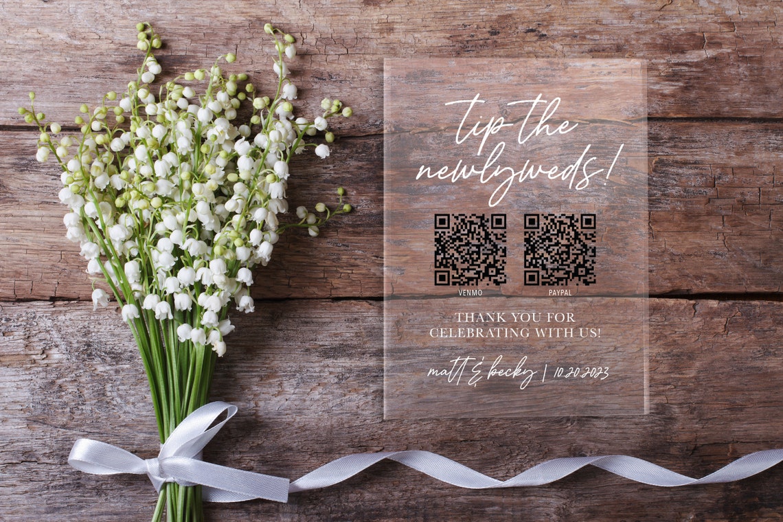Tip the Newlyweds Blush Pink Wedding QR Code Sign Venmo PayPal Poster - Image 3
