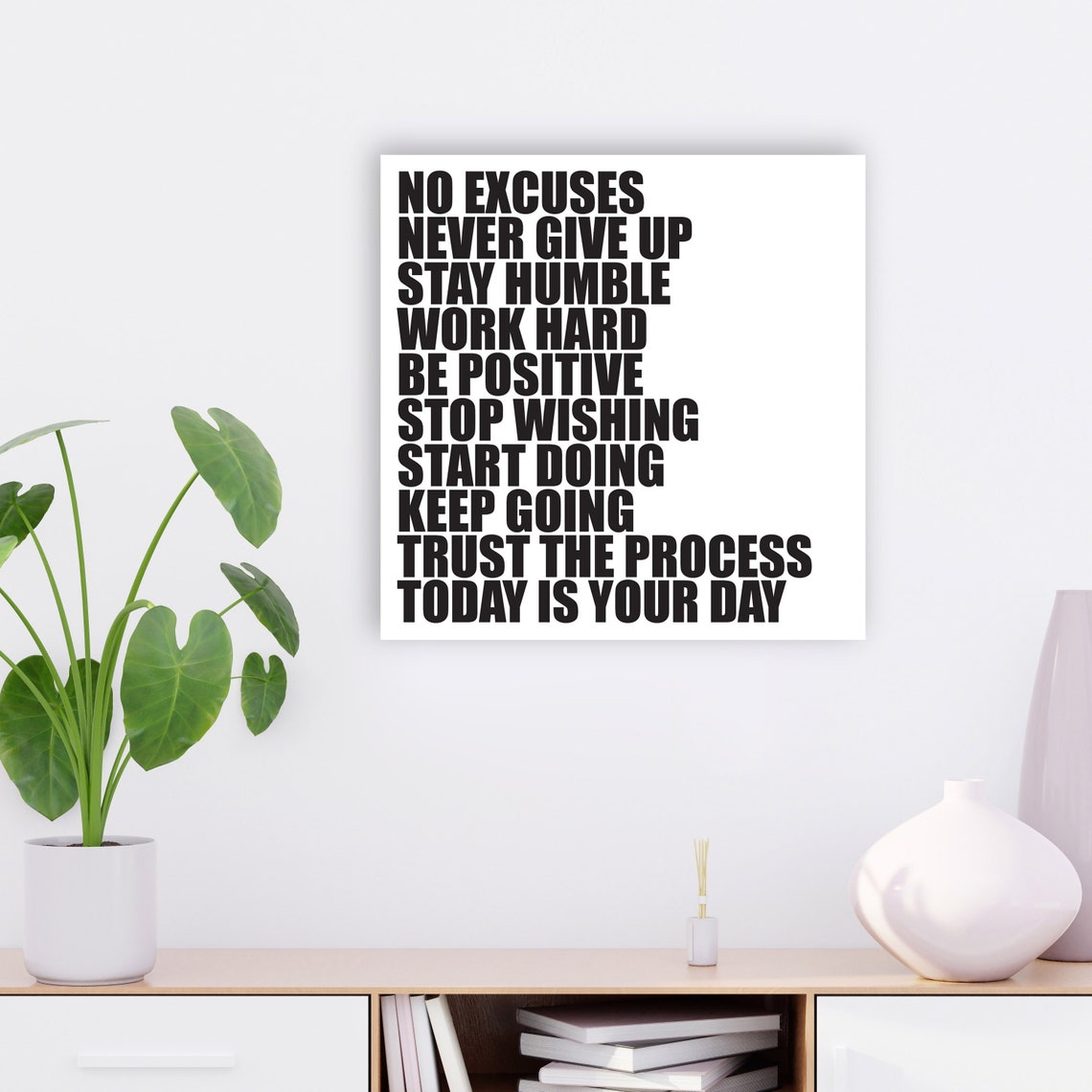 No Excuses Never Give Up Motivational Quote Typography Black Poster - Image 3