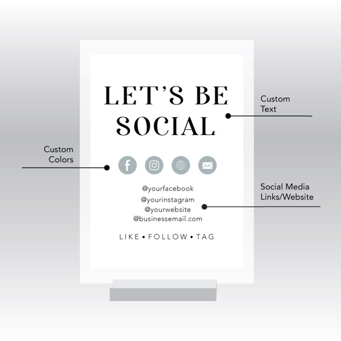 Let's Be Social Custom Acrylic Stand Small Business Display Poster - Image 2