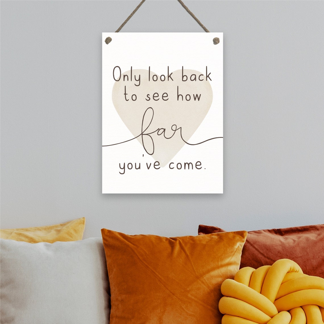 Only Look Back to See How Far You've Come Beige Heart Quote Poster - Image 2