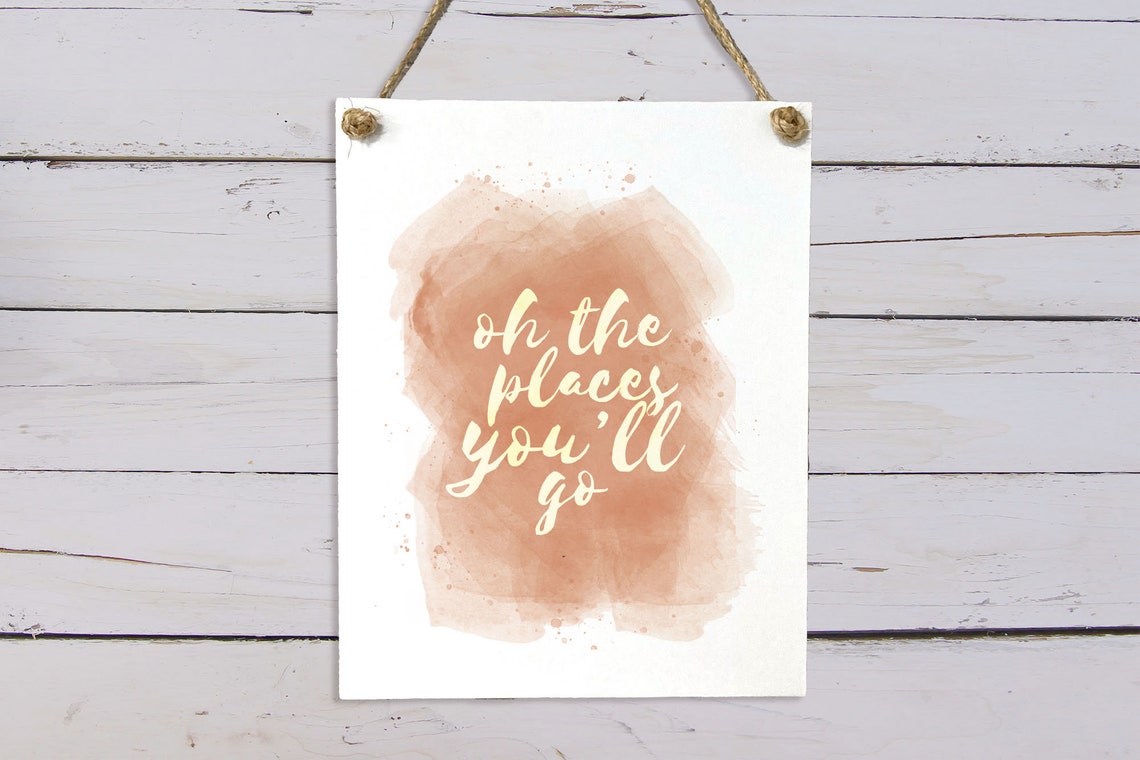Oh The Places Youll Go Blush Watercolor Boho Nursery Quote Wall Art - Image 2