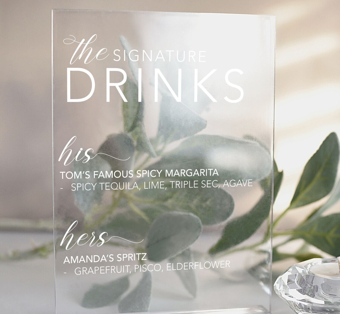 The Signature Drinks His And Hers Wedding Bar Menu Acrylic Sign Print - Image 2