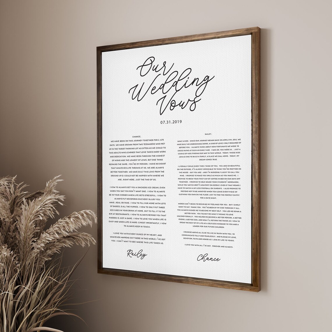 Our Wedding Vows Date Custom Anniversary Gift