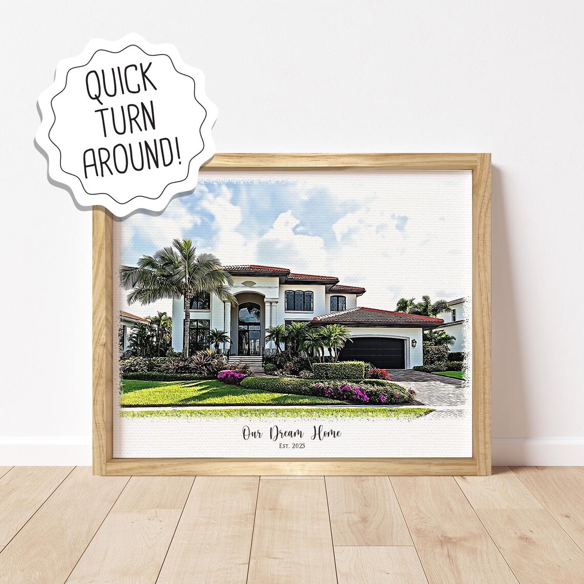 Our Dream Home Est 2025 Custom Oil Effect House Portrait Print
