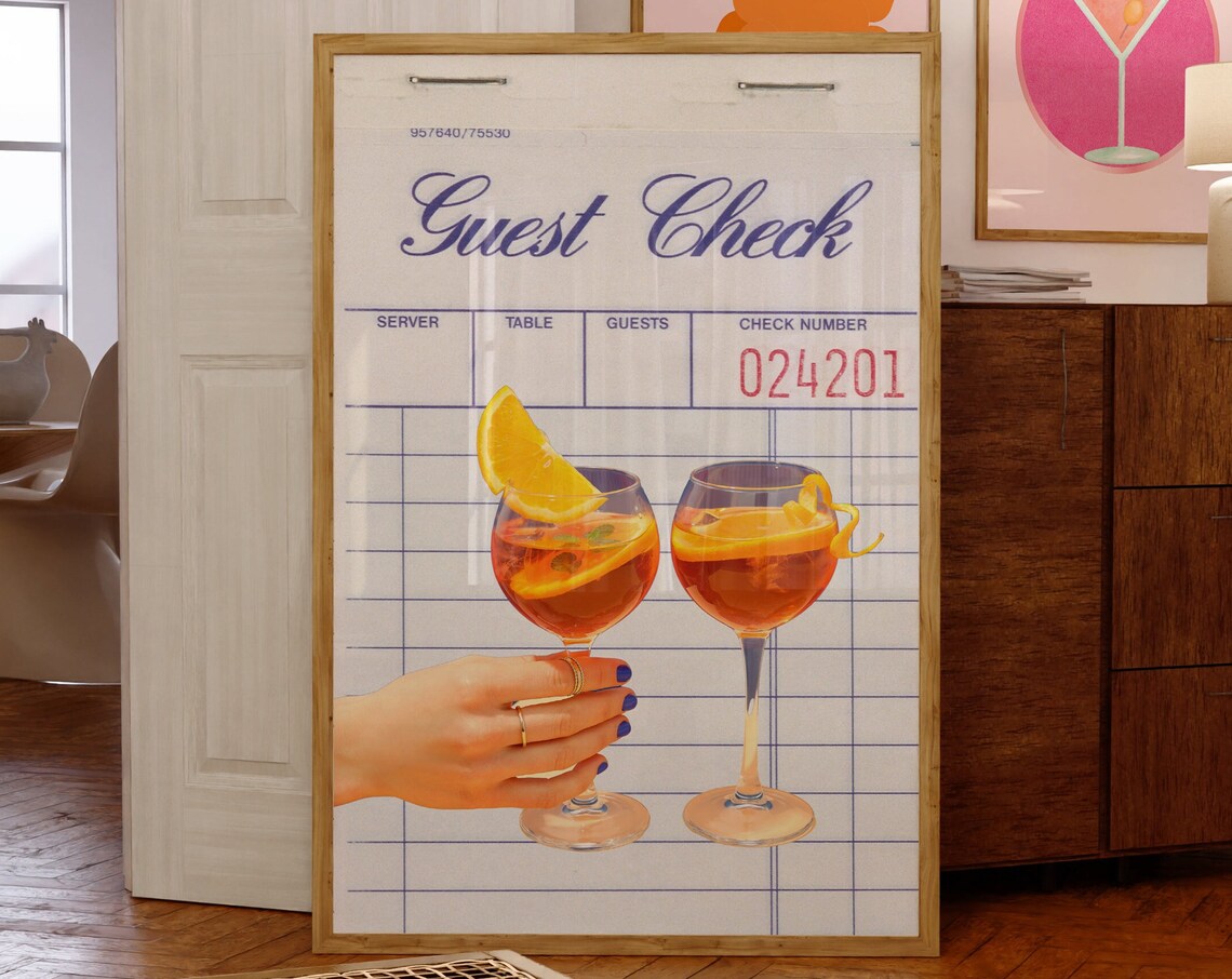 Retro Guest Check Aperol Spritz Cheers Bar Cart Photo Poster
