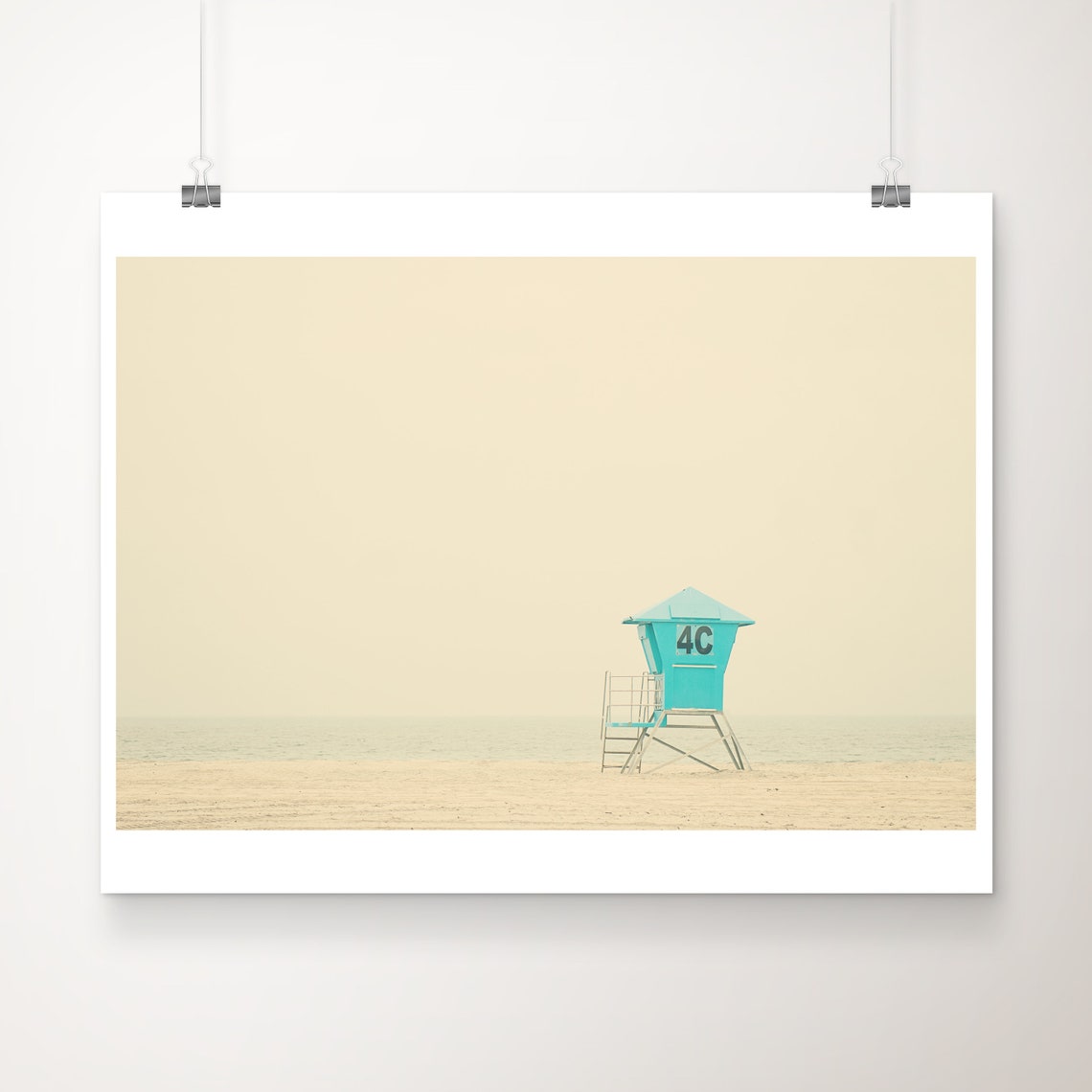 Mint Green Lifeguard Tower Minimalist Coastal Beach Photo Poster