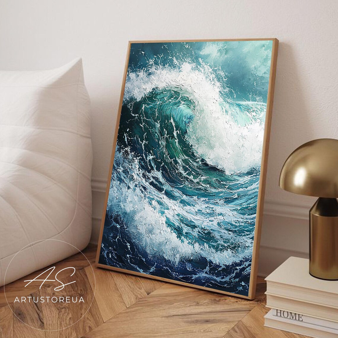 Dynamic Ocean Wave Teal Blue Textured Surf Crashing Water Energy Poster