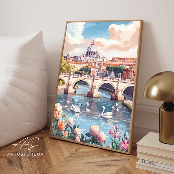 Rome Print Landmark Poster Italy Travel Wall Art Cityscape Watercolor Illustration Italian Pastel