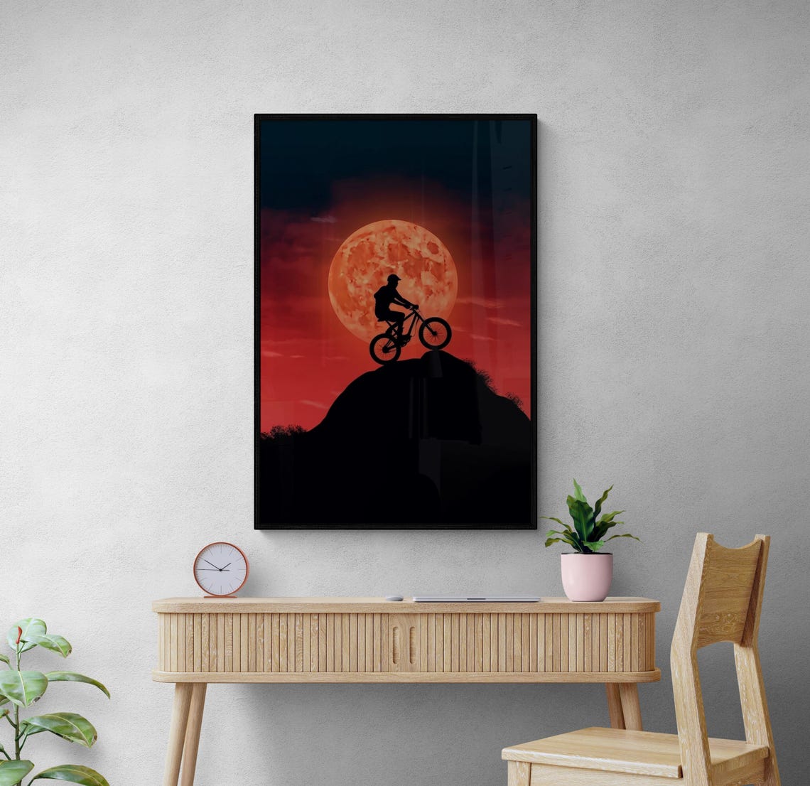Under Moon Cyclist Art Print, Modern Cycling Decor