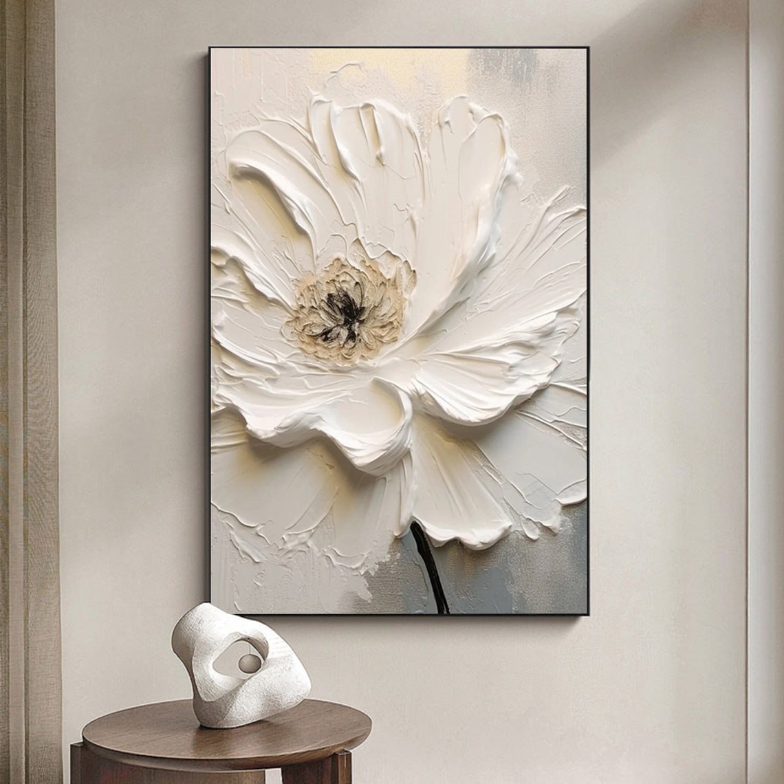 White Anemone Bloom Textured Petals Gold Frame Elegant Floral Poster - Image 3