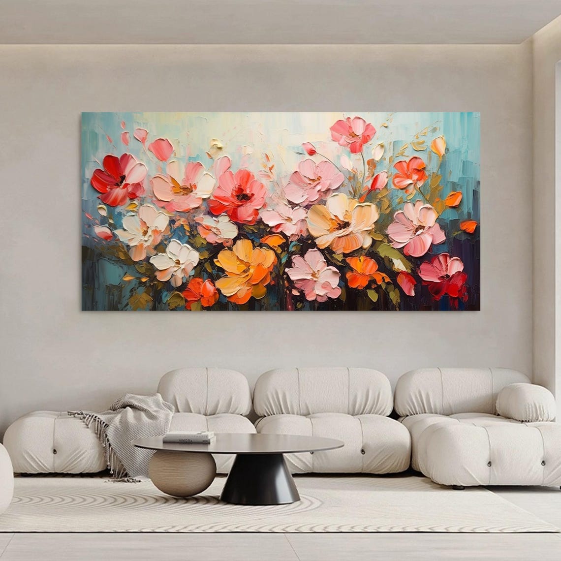 Large Original Colorful Flower Oil Painting Hand Painted Floral Art Painting Custom Painting Blossom Art Living Room Decor - Image 2