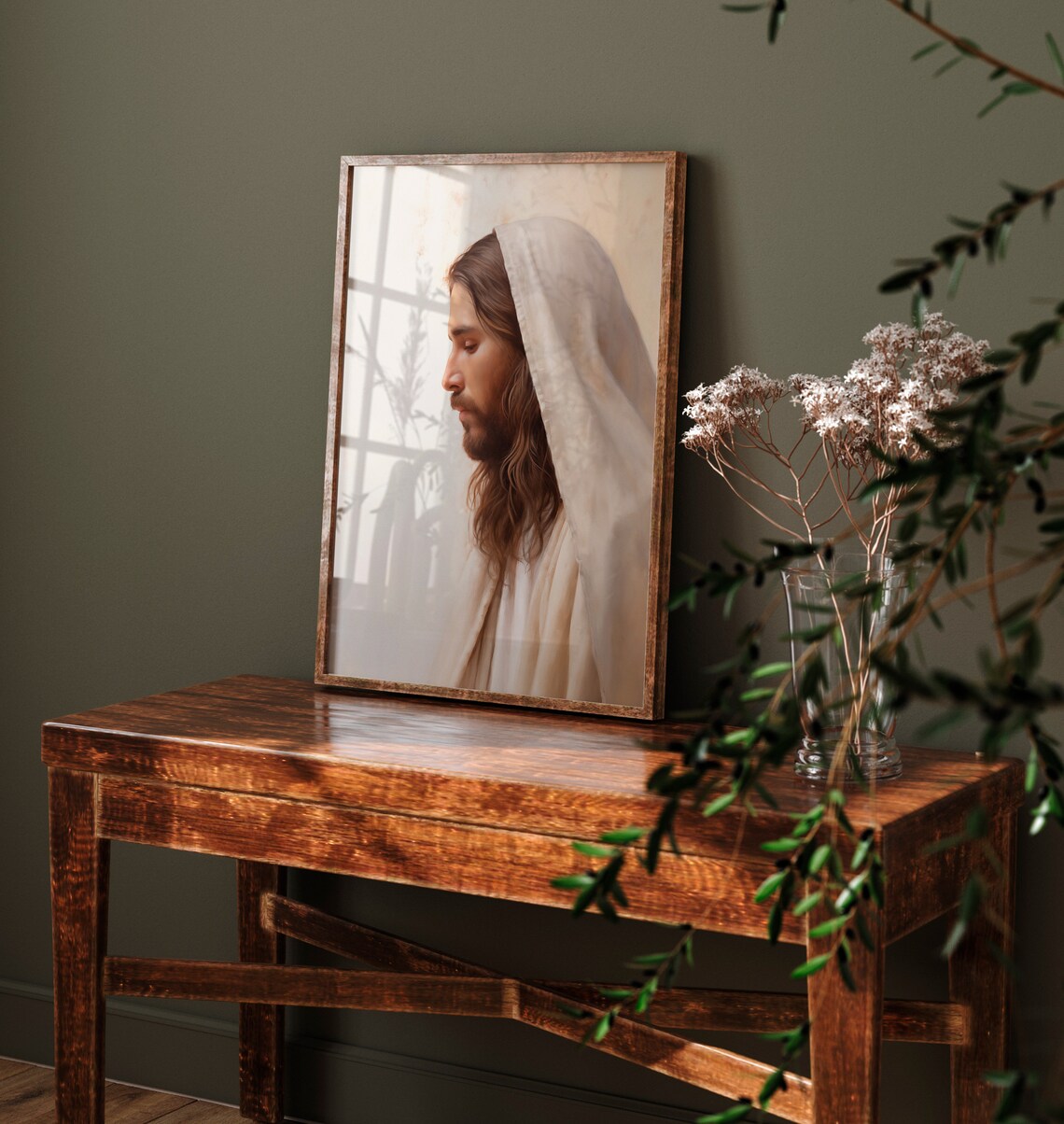 Jesus Christ Portrait In Soft Ivory Tones Serene Christian Religious Poster - Image 4
