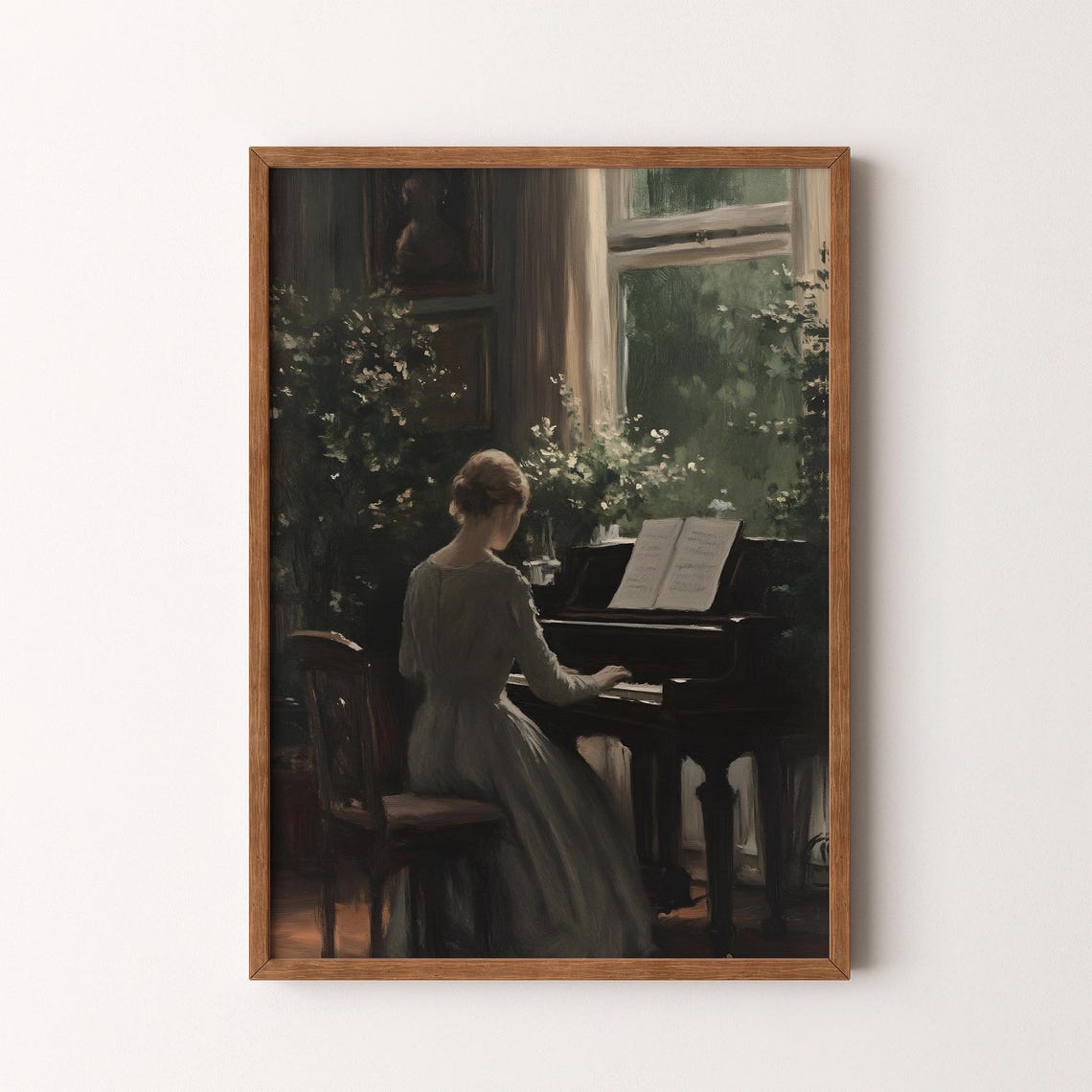 Woman Playing Piano By Window Moody Vintage Interior Painting Poster