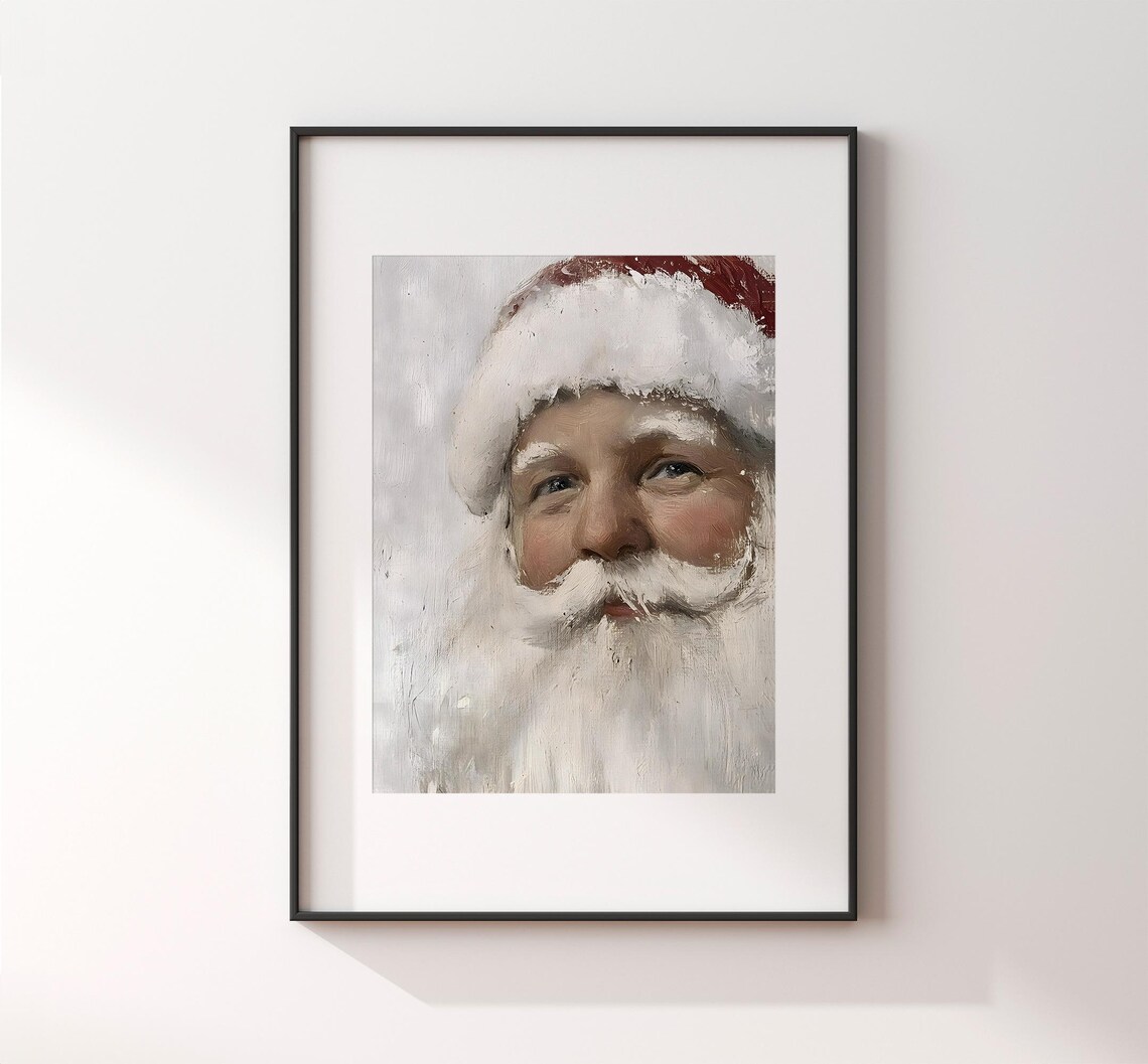 Vintage Santa Claus Portrait Painting, Rustic Holiday - Image 2