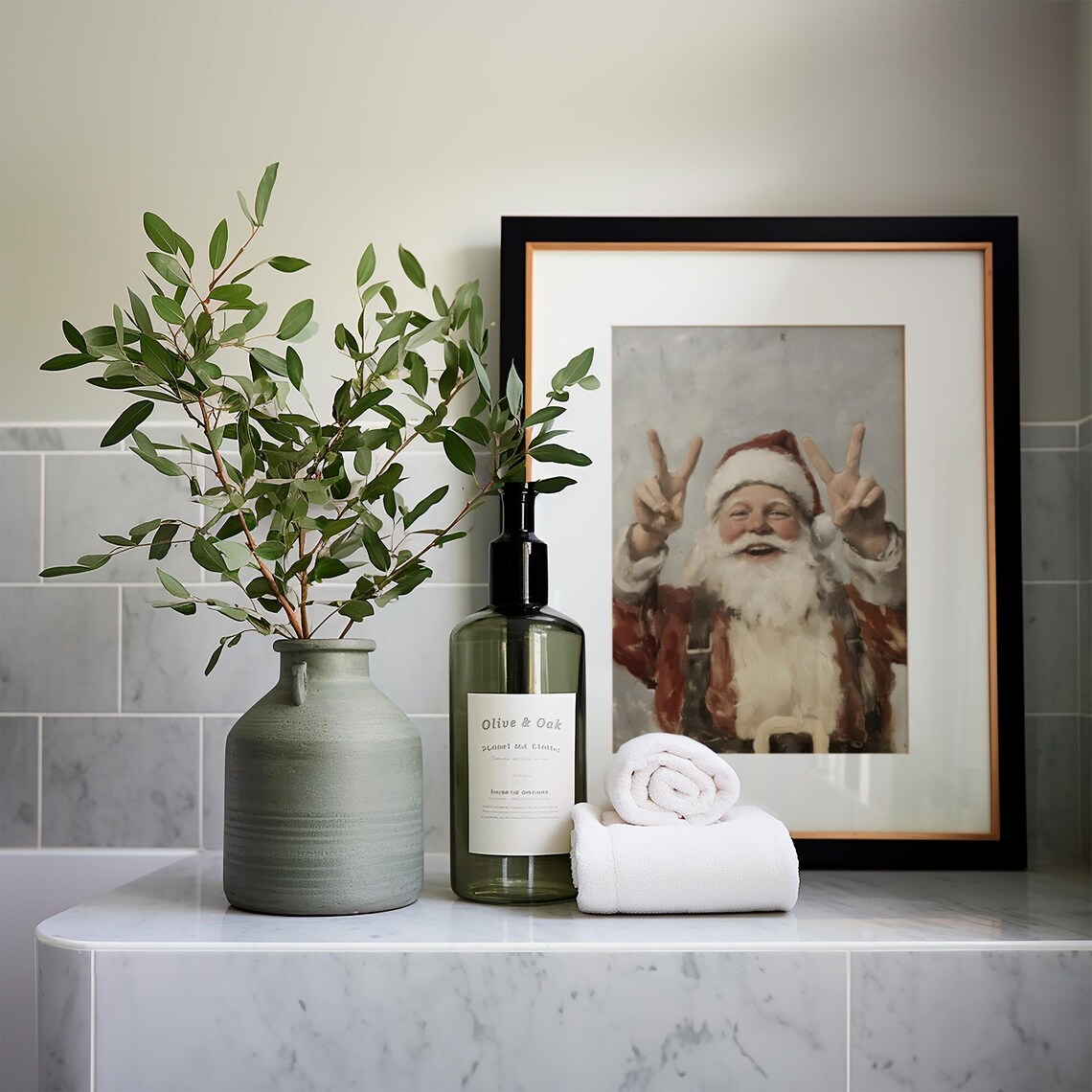 Jolly Santa Claus Peace Signs Vintage Christmas Portrait Poster - Image 5