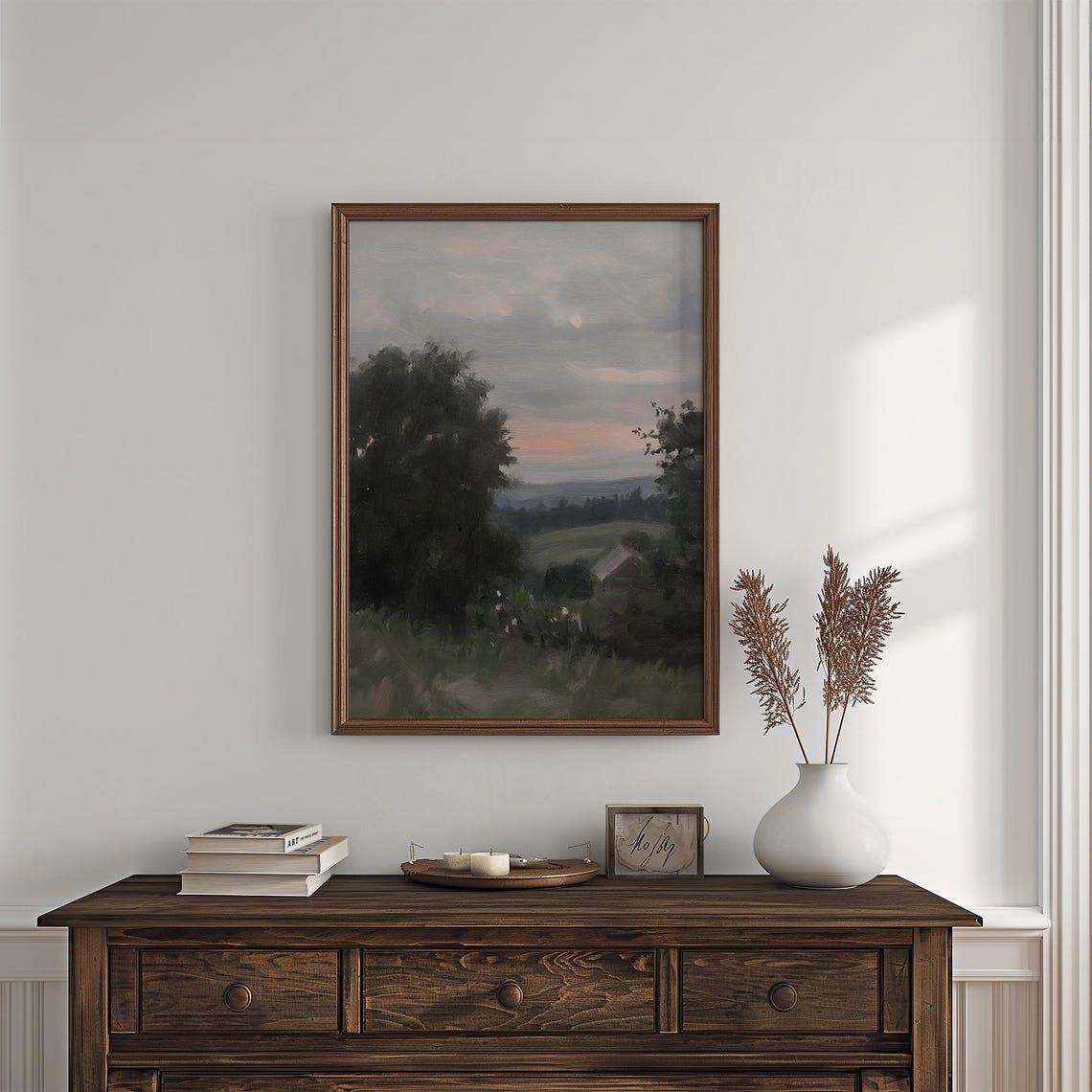 Vintage Countryside Landscape Painting Moody Rustic Cabin Scene Vi205 - Image 4