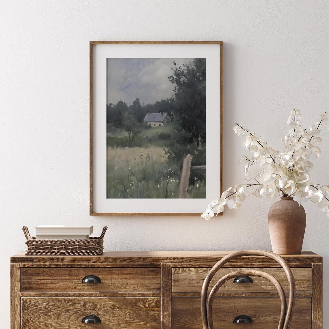 Vintage Countryside Landscape, Moody Rural Cabin Scene - Image 7