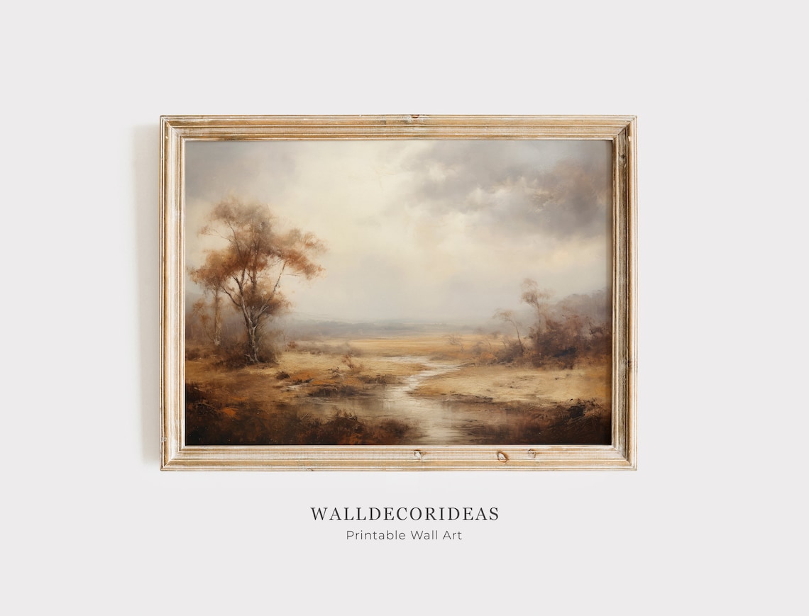 Golden Country Field With Tree And Winding Stream Painting Poster