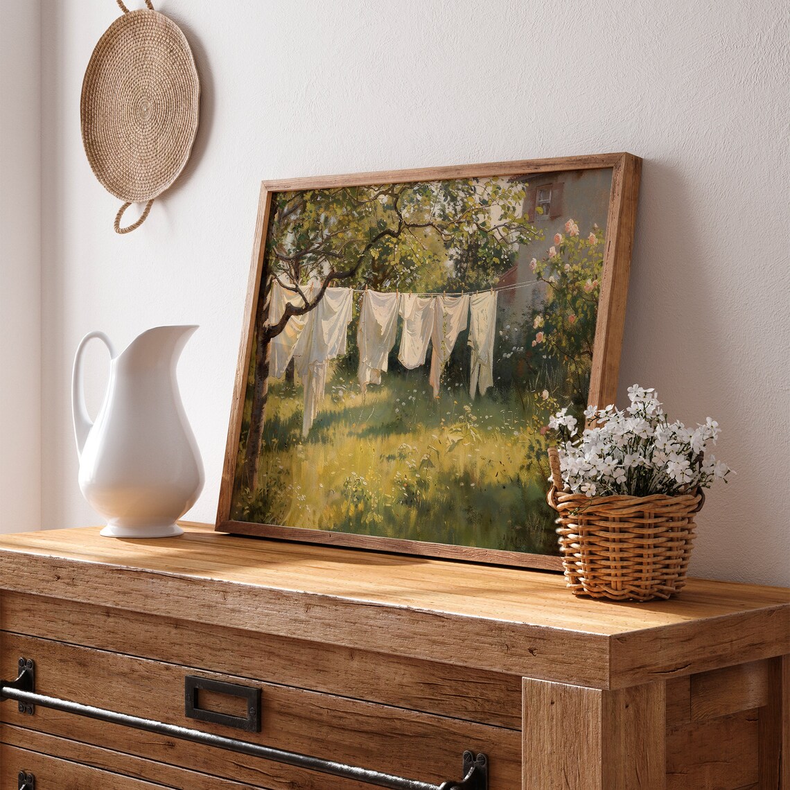 Sunlit Laundry Line in Cottage Garden Vintage Summer Painting Poster - Image 4
