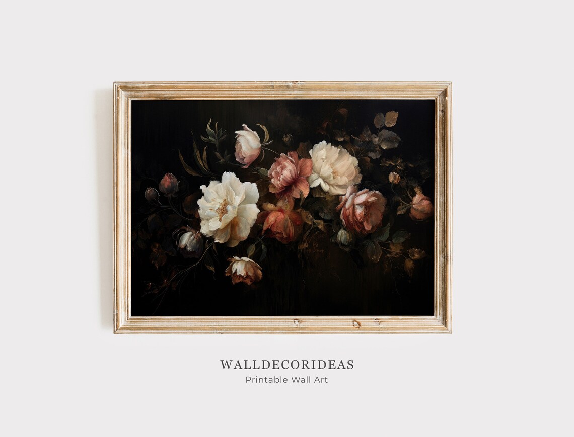 Vintage Botanical Flower Still Life, Rustic Print