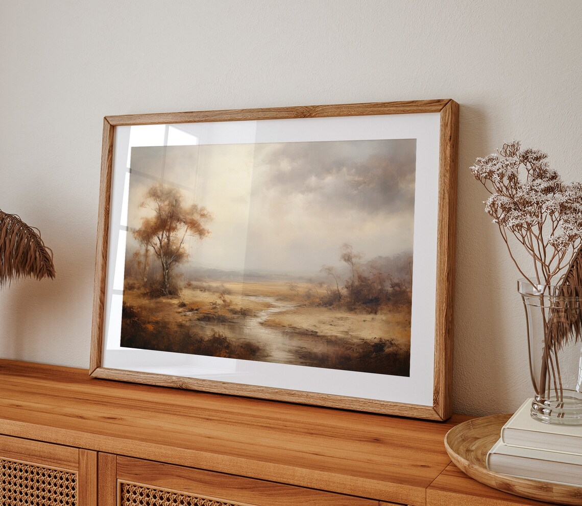 Golden Country Field With Tree And Winding Stream Painting Poster - Image 2