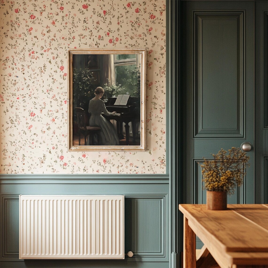Woman Playing Piano By Window Moody Vintage Interior Painting Poster - Image 3