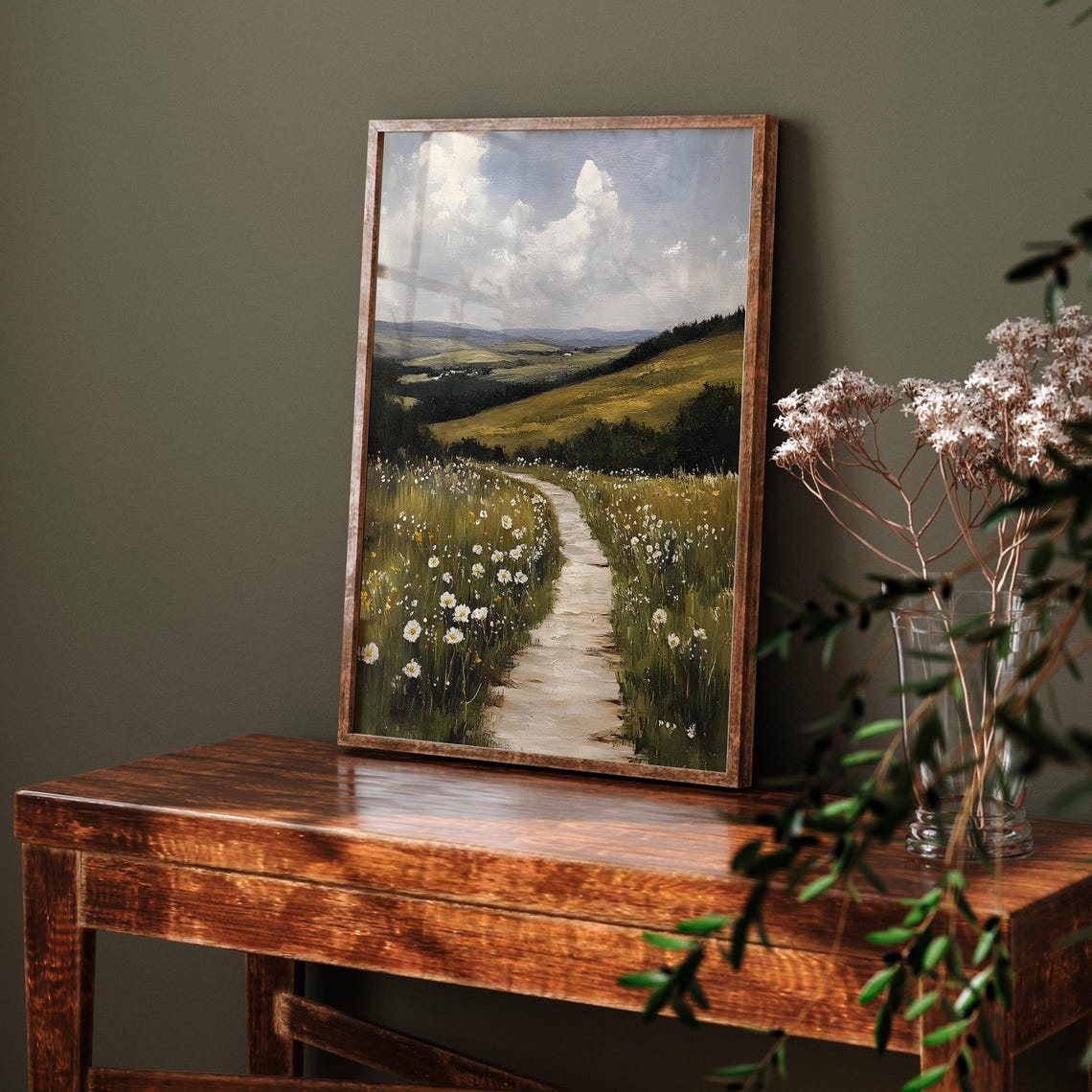 Winding Path Through Daisy Meadow Vintage Countryside Painting Poster - Image 6