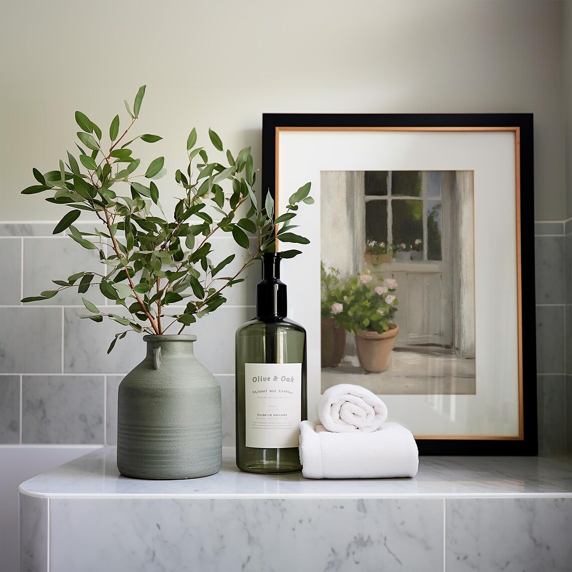 White Window With Terracotta Rose Pots On Sunlit Patio Spring Floral Poster - Image 5