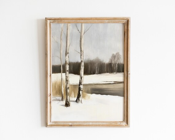 Birch Trees In Snow Vintage Winter Forest Landscape Painting Poster