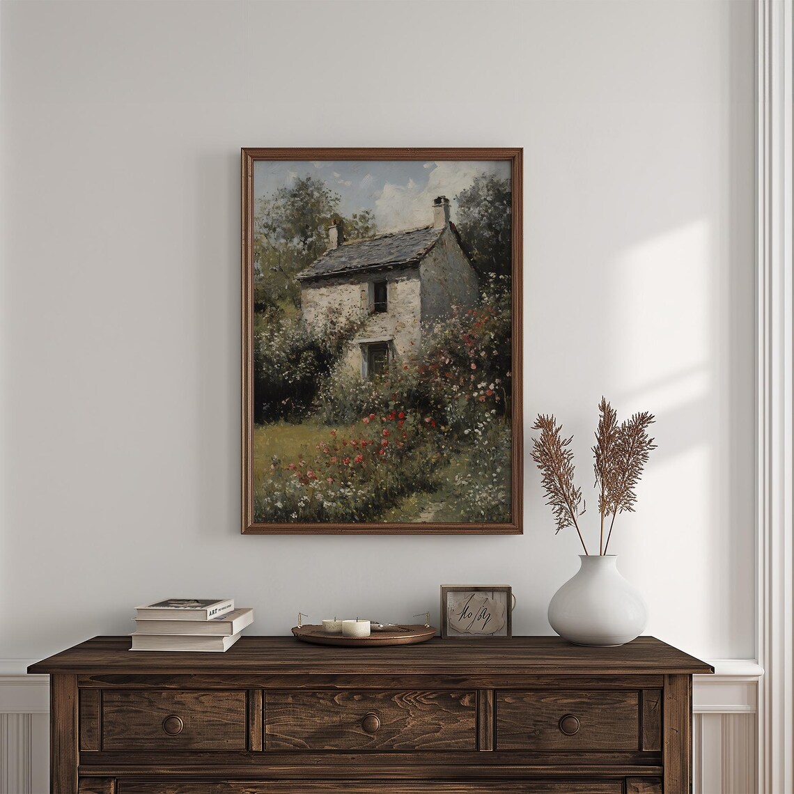 Stone Cottage Wildflower Garden Red Poppies Blue Door Rustic Poster - Image 4