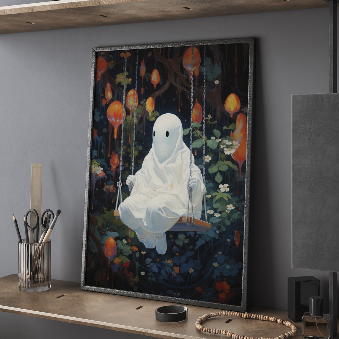 Lonely Ghost On A Swing In An Enchanted Garden Halloween Poster - Image 4