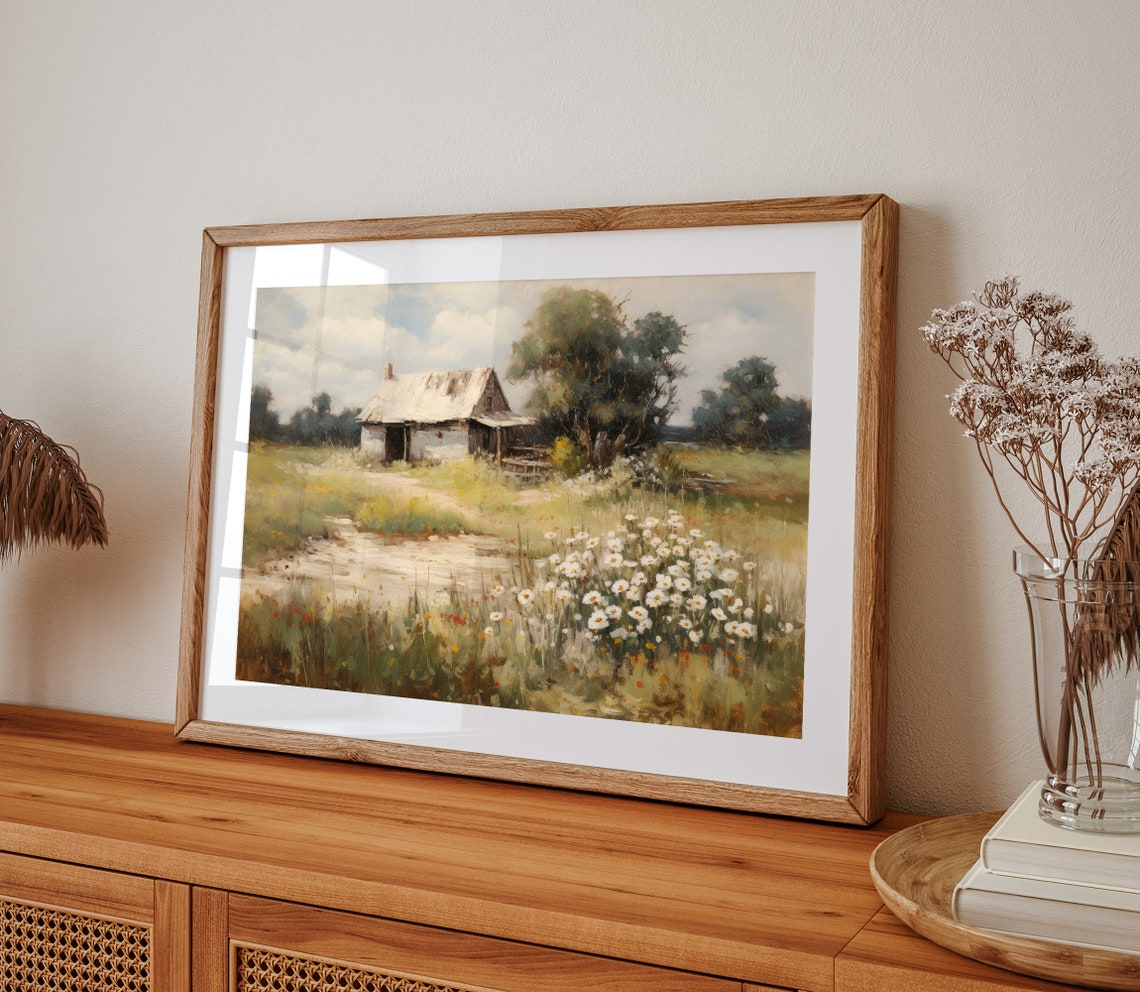 Rustic Old Barn Surrounded By Wildflower Meadow Painting Poster - Image 2