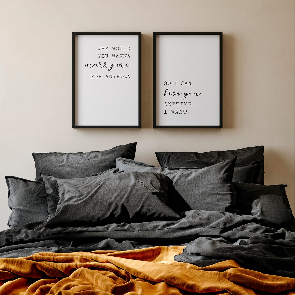 Marry Me Kiss You Anytime Romantic Couple Bedroom Quote Set Poster - Image 5