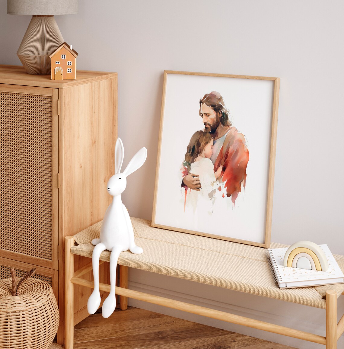 Jesus Embracing a Little Girl Watercolor Christian Faith Artwork Print - Image 3