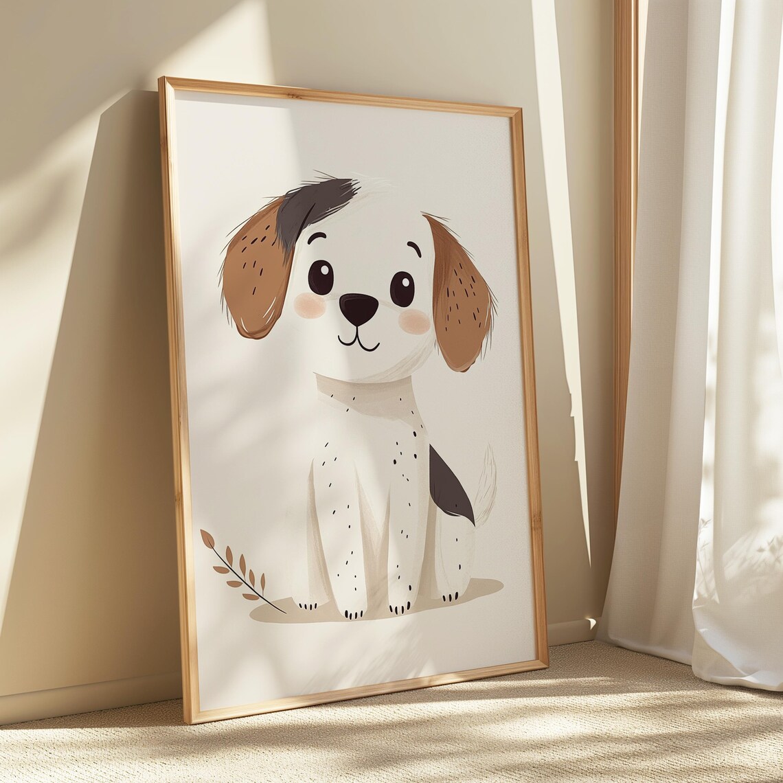 Cute Smiling Puppy Illustration Playful Minimalist Nursery Decor Poster