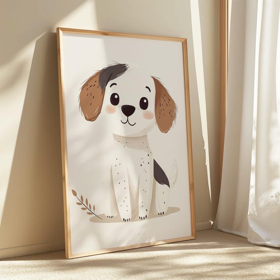 Playful Puppy Wall Art Minimalist Dog Print Cute Animal Nursery Decor Modern Baby Room Poster Instant 11