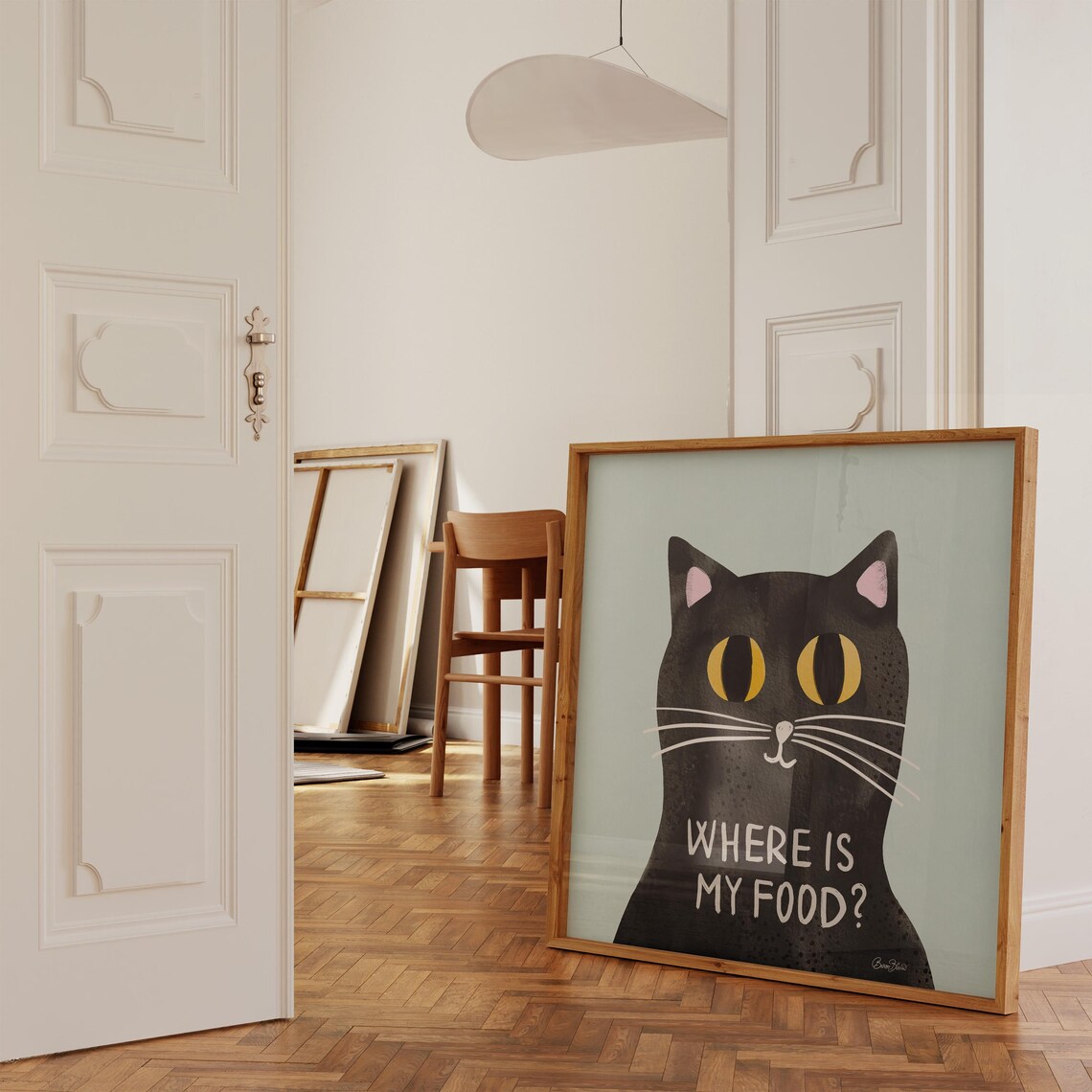 Funny Black Cat Where Is My Food Humorous Animal Quote Poster - Image 4