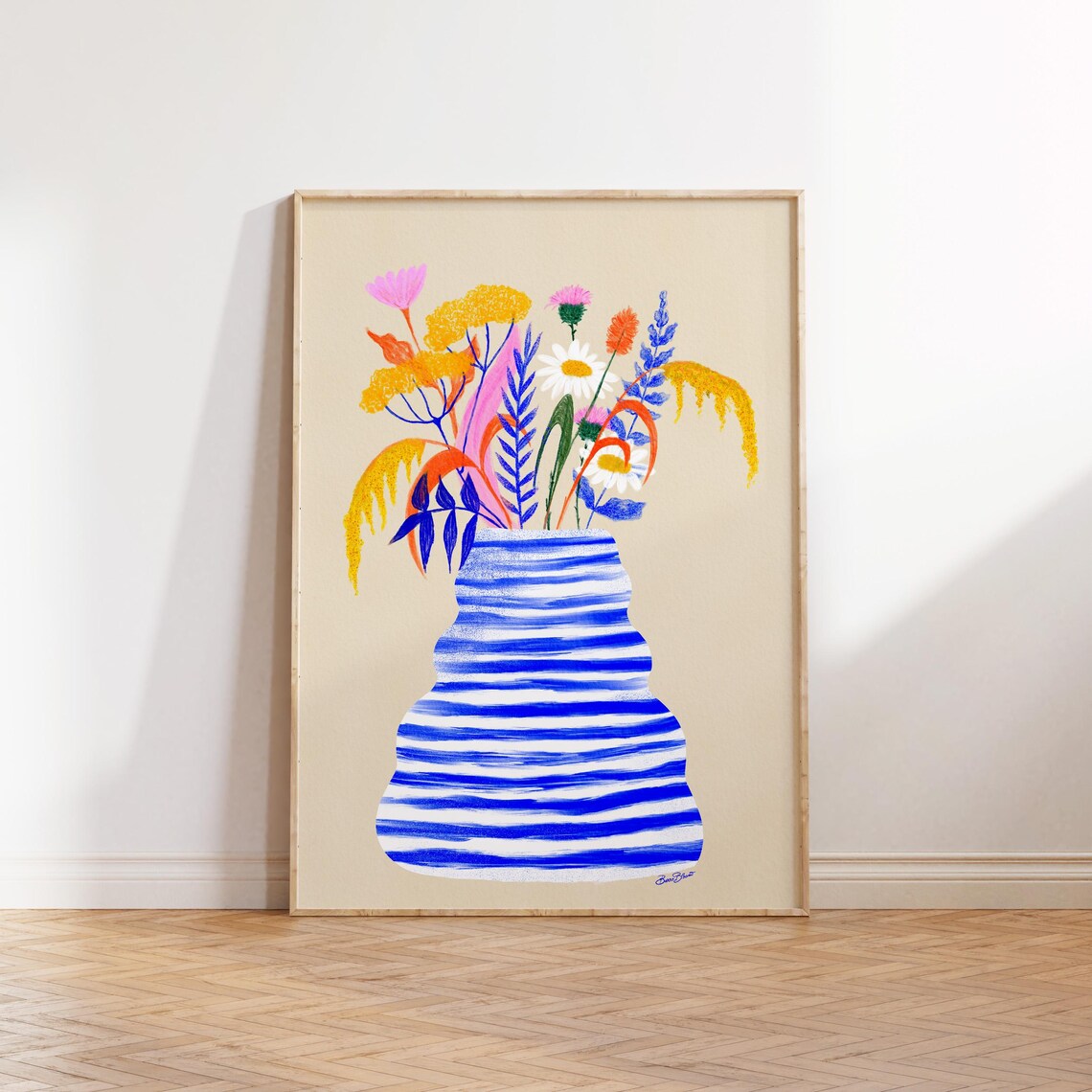 Bright Colorful Vase Illustration, Floral Bouquet Art Print
