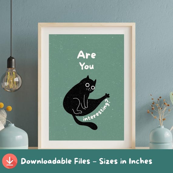 Funny Black Cat Poster Retro Minimalist Wall Art A2a5 Sizes