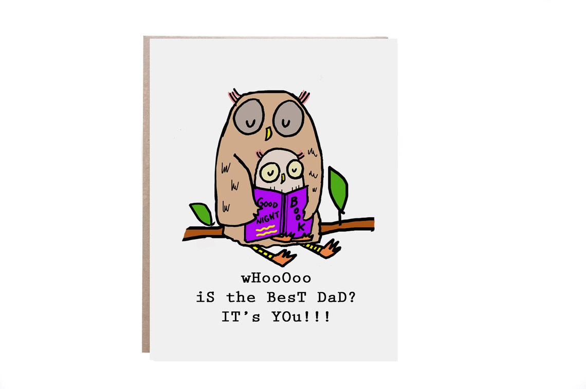 Whoo Is the Best Dad Owl Reading Bedtime Book Father's Day Card Print