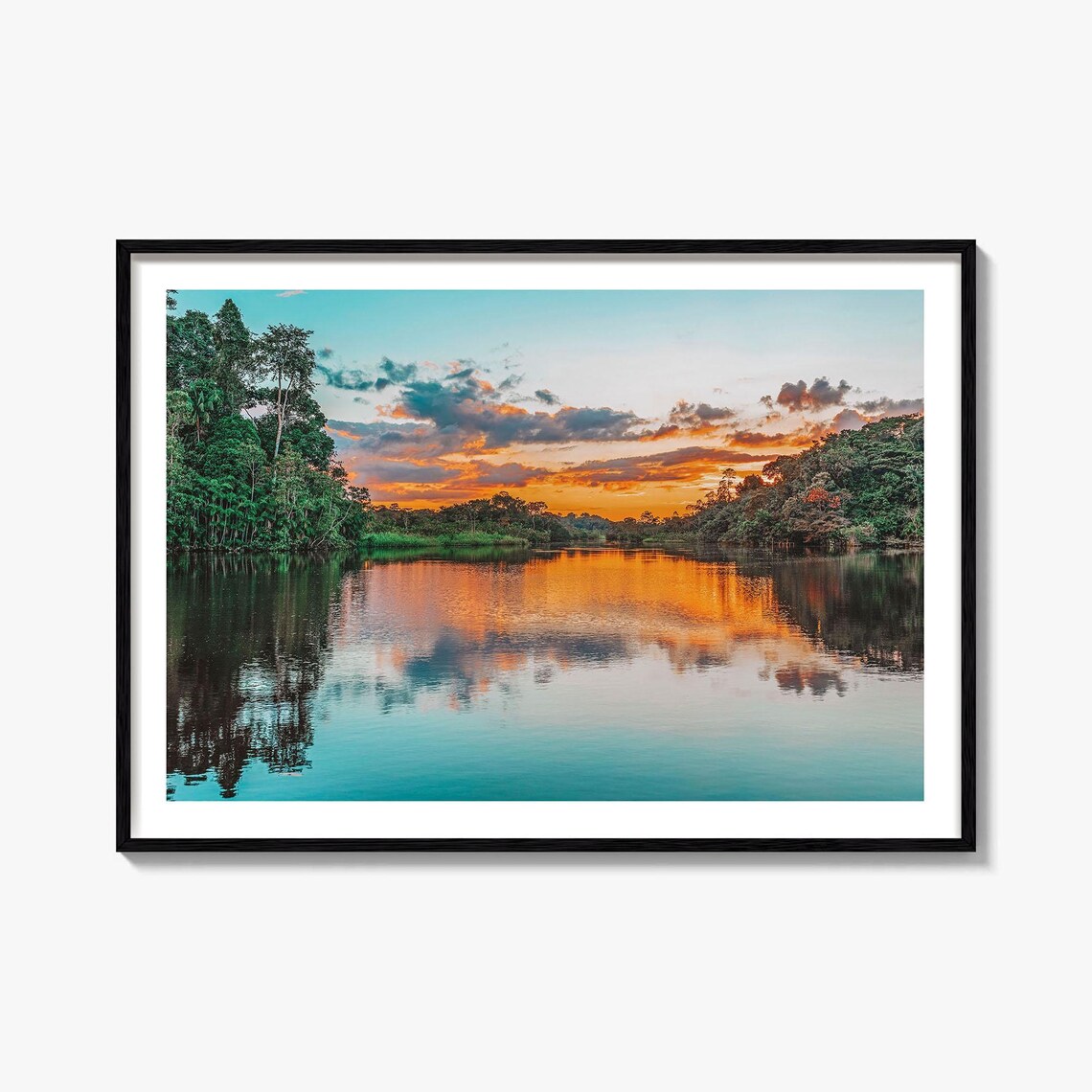 Guyana Rainforest River Sunset Reflection Jungle Landscape Photo Poster