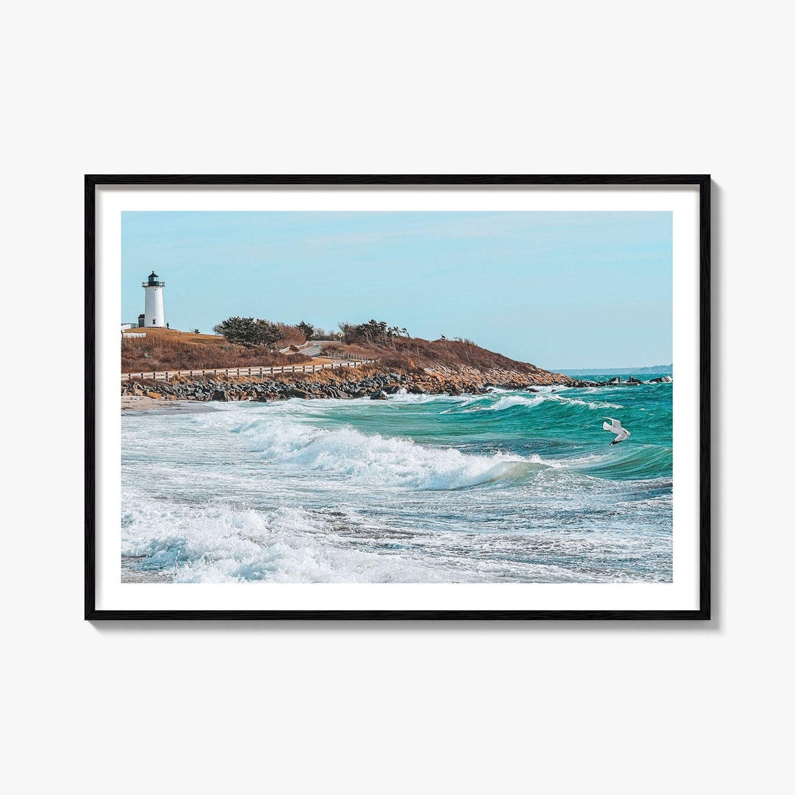 Cape Cod Nobska Lighthouse Crashing Waves And Seagull Photo Poster