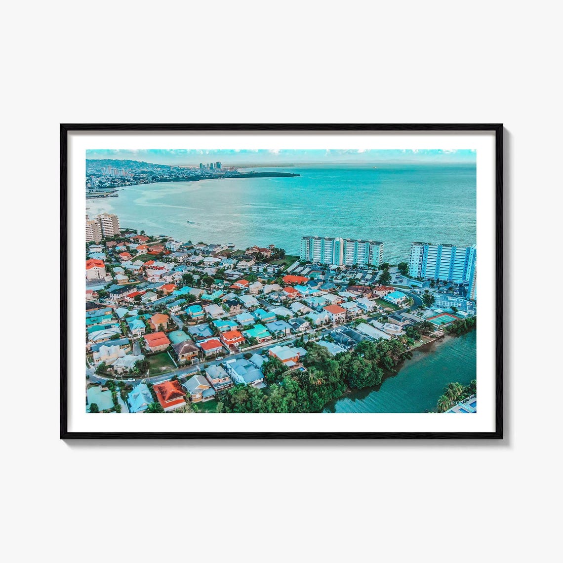 Trinidad and Tobago Coastal Town Aerial Caribbean Sea Poster