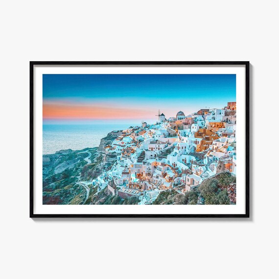 Santorini Greece Oia Village Sunset Whitewashed Cliffs Poster